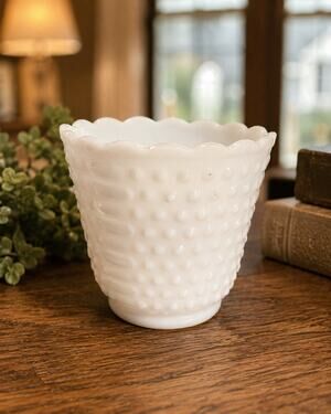 Vintage Fire King Hobnail Milk Glass Planter/Vase